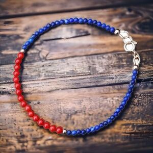 New Natural Lapis | Red Coral Bracelet Handcrafted 14K Rose Gold Filled ,  7"